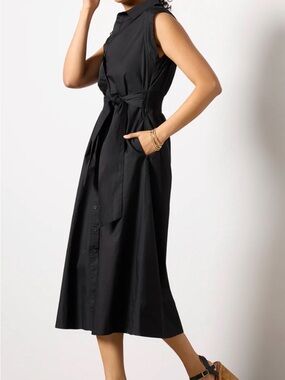 Evereve Black Sleeveless Tie-Waist Midi Dress
